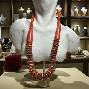 Spiny Oyster Shell and Silver Necklace